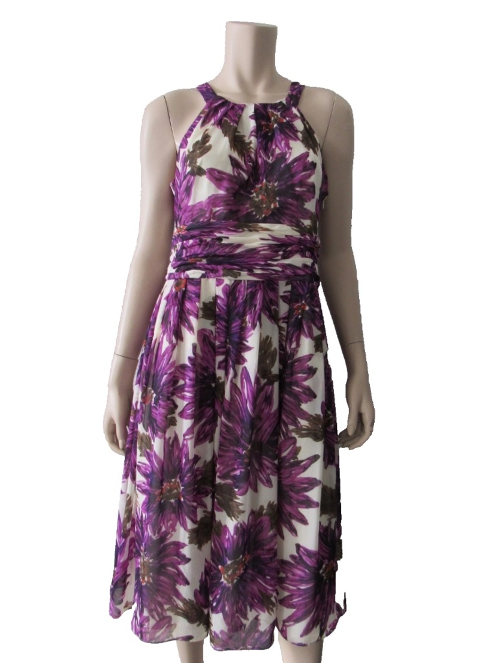 EVANE-PICONE Halter Floral Pleated Knee Length Party Dress Size 10